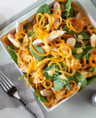 Warm Butternut Squash Spirals and Chicken Salad