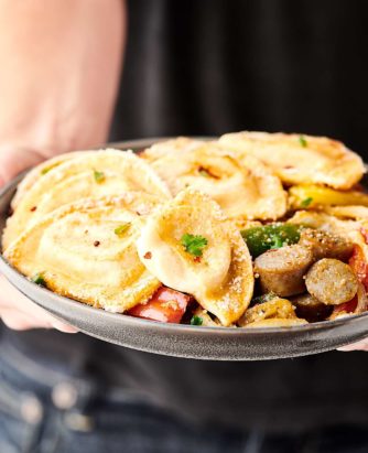 Sheet Pan Pierogies with Sausage and Peppers