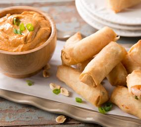 SeaPak Shrimp Spring Rolls with Spicy Peanut Dipping Sauce