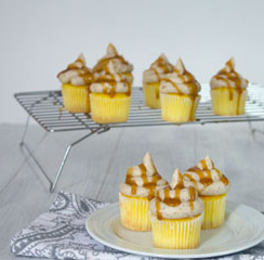 Hazelnut Caramel Blondie Mini Cupcakes with CoffeeFrosting