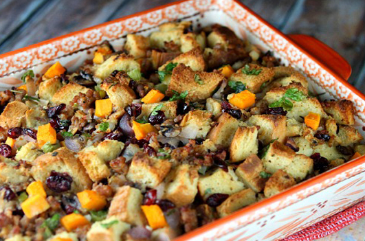 Sausage-Herb Stuffing with Butternut Squash and Cranberries