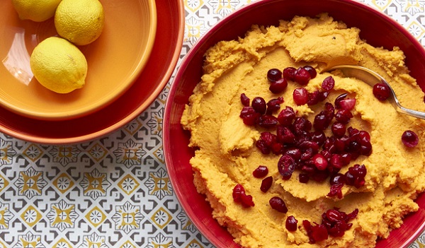 Mashed Sweet Potatoes with Orange Juice and Cranberries