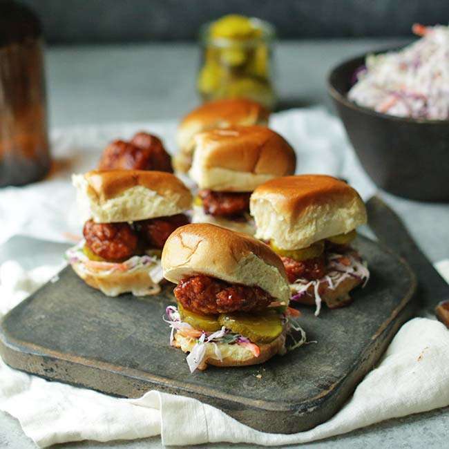 BBQ Chicken Sliders Recipe with Coleslaw and Pickles