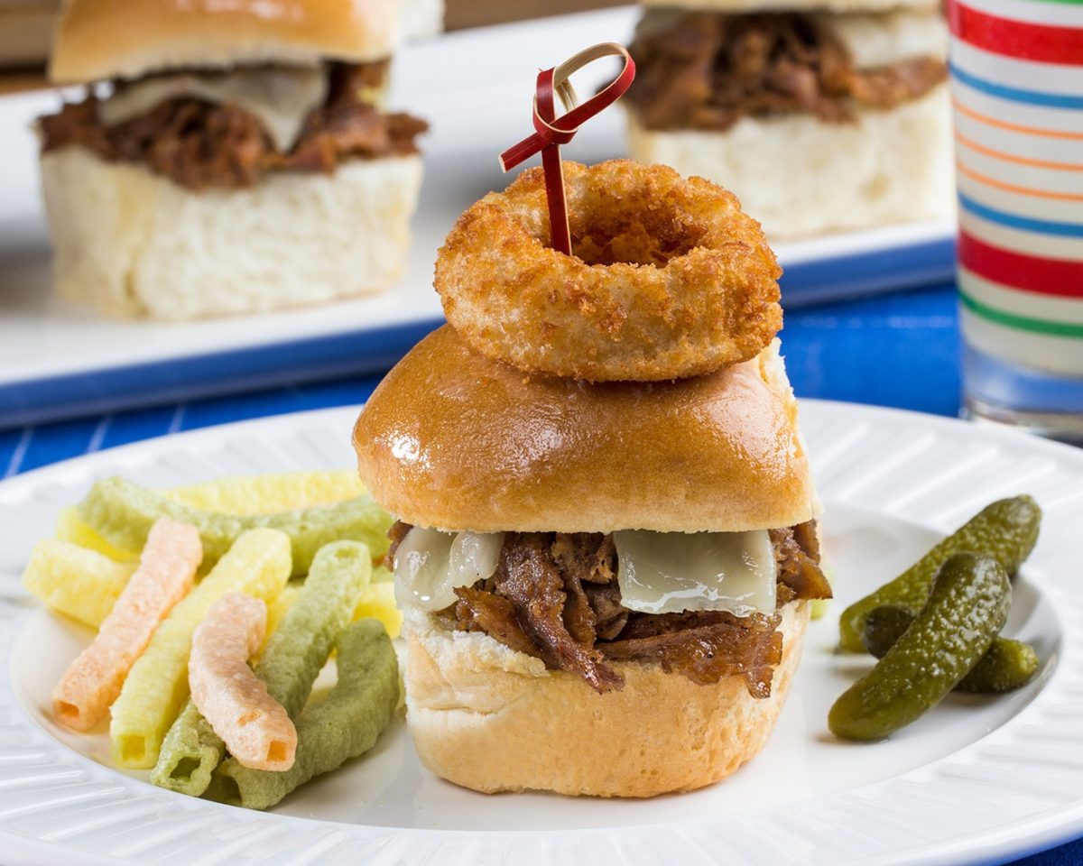 Cheesy Steak Sliders with Onion Rings