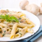 Penne pasta with mushroom and basil