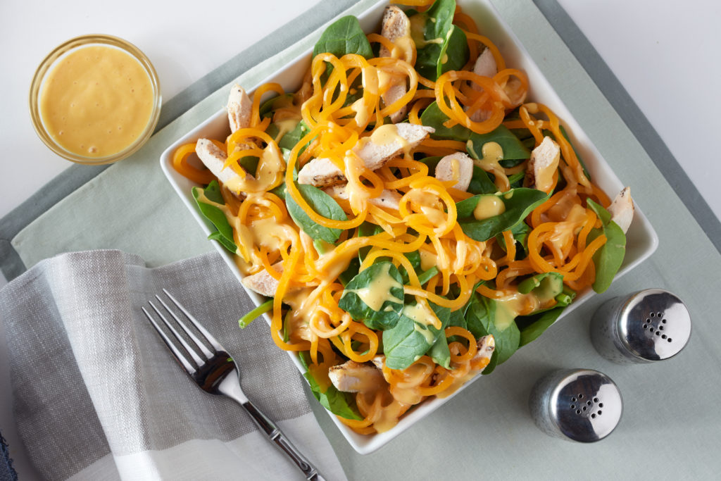 Warm Butternut Squash Spirals and Chicken Salad