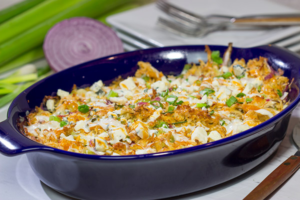 Buffalo Chicken Pierogi Bake