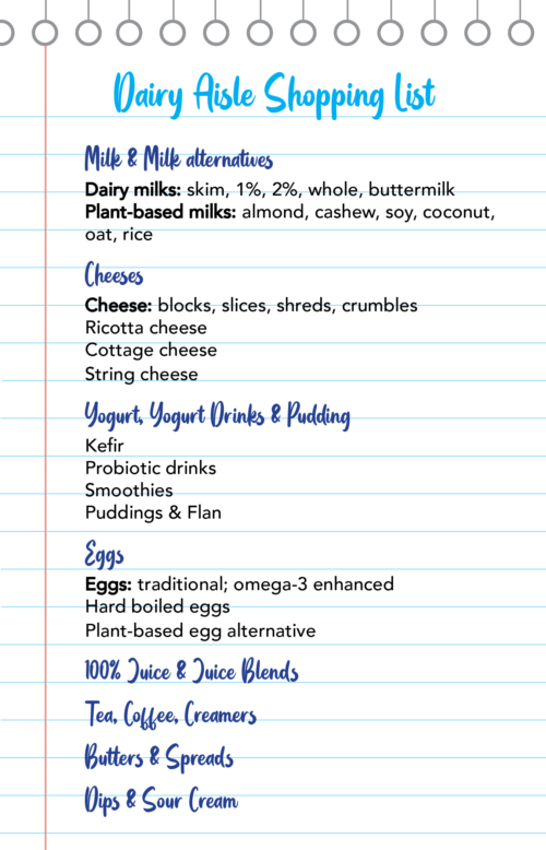 Dairy Aisle Shopping List Image