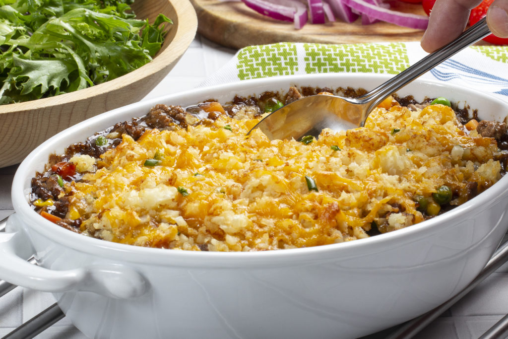 Cheddar Potato-Crusted Beef Casserole