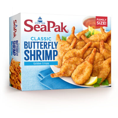 A box of SeaPak Butterfly Shrimp