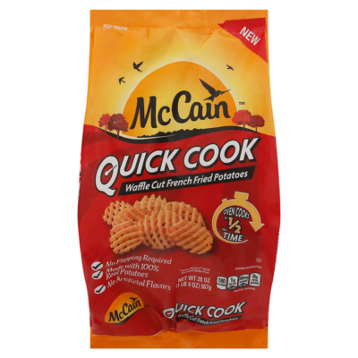 A bag of McCain Quick Cook Waffle Cut French Fried Potatoes