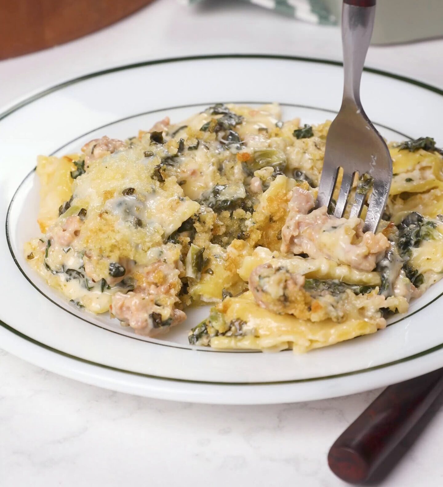 Cheesy Sausage and Kale Ravioli Bake | Easy Home Meals