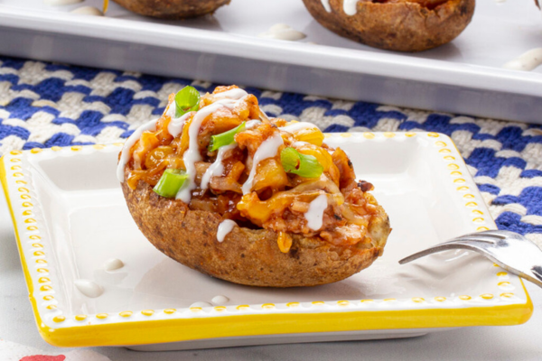 BBQ chicken potato skin on a plate