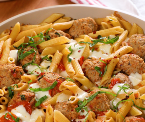 Caprese Turkey Meatball Pasta Skillet