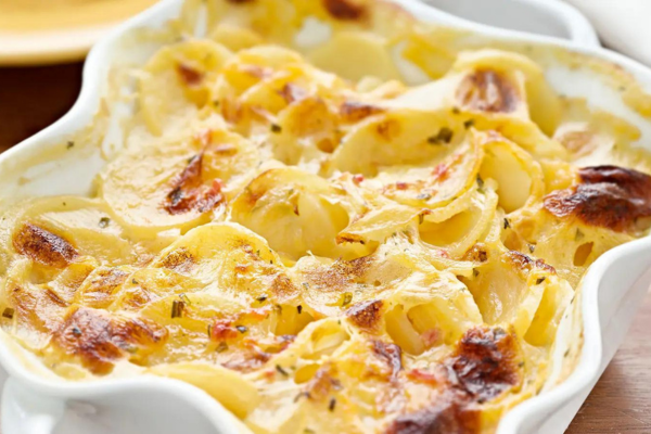 A tray of scalloped potatoes