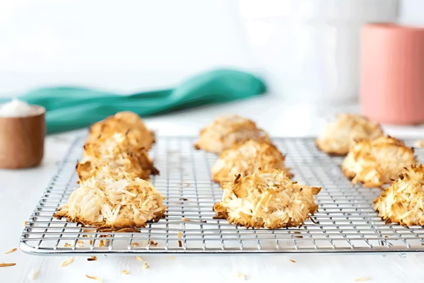 Coconut macaroons on a wire baking rack