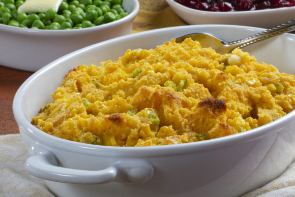 a bowl of cornbread stuffing