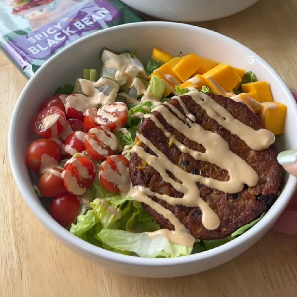 Spicy black bean burger bowl