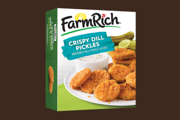 a box of Farm Rich Crispy Dill Pickles