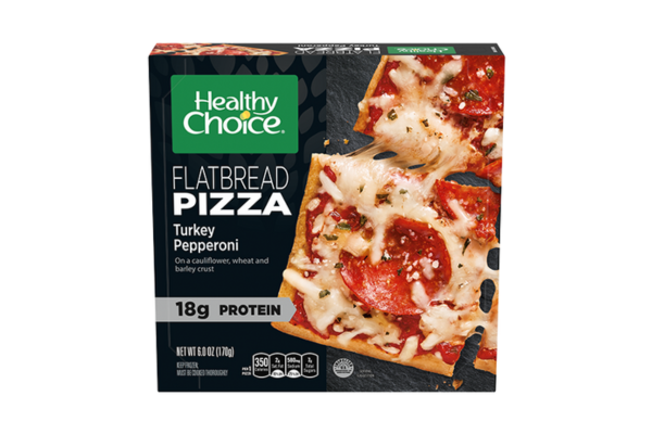 Box of healthy choice flatbread pizza turkey pepperoni flavor