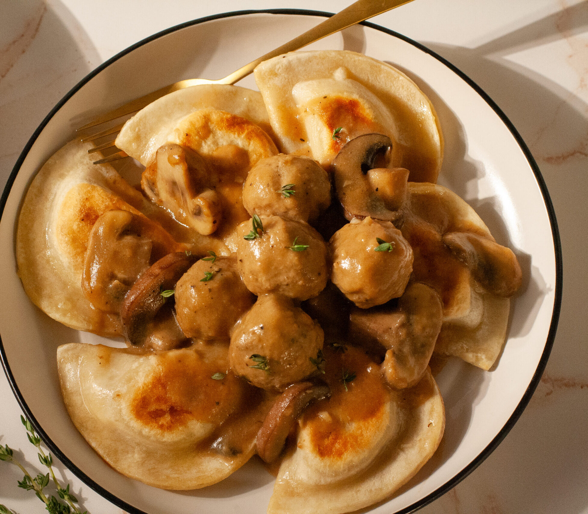 Mrs. T's Pierogies with Mushroom Gravy & Meatballs | Easy Home Meals