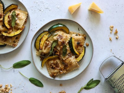 CHEESE RAVIOLI WITH ROASTED SQUASH, CRISPY SAGE AND BROWN BUTTER
