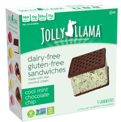 Jolly Llama Dairy Free Cool Mint Chocolate Chip IC Sandwiches