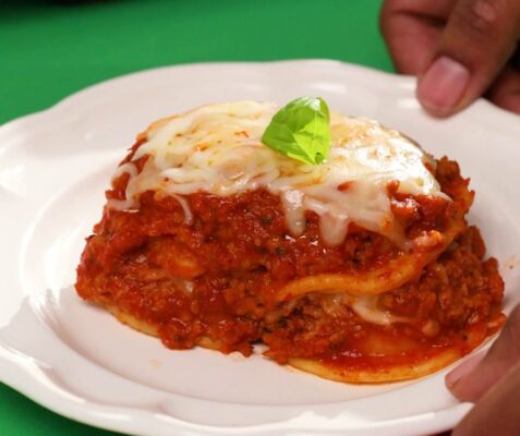 A slice of lazy lasagna on a dish