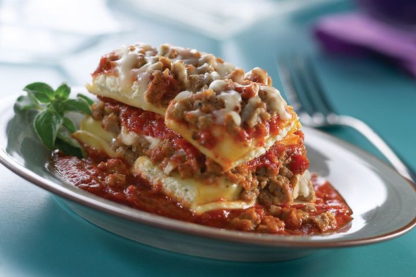 a slice of lasagna on a plate