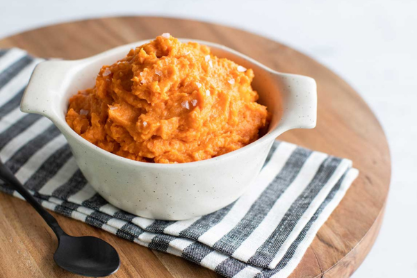 A bowl of mashed sweet potatoes