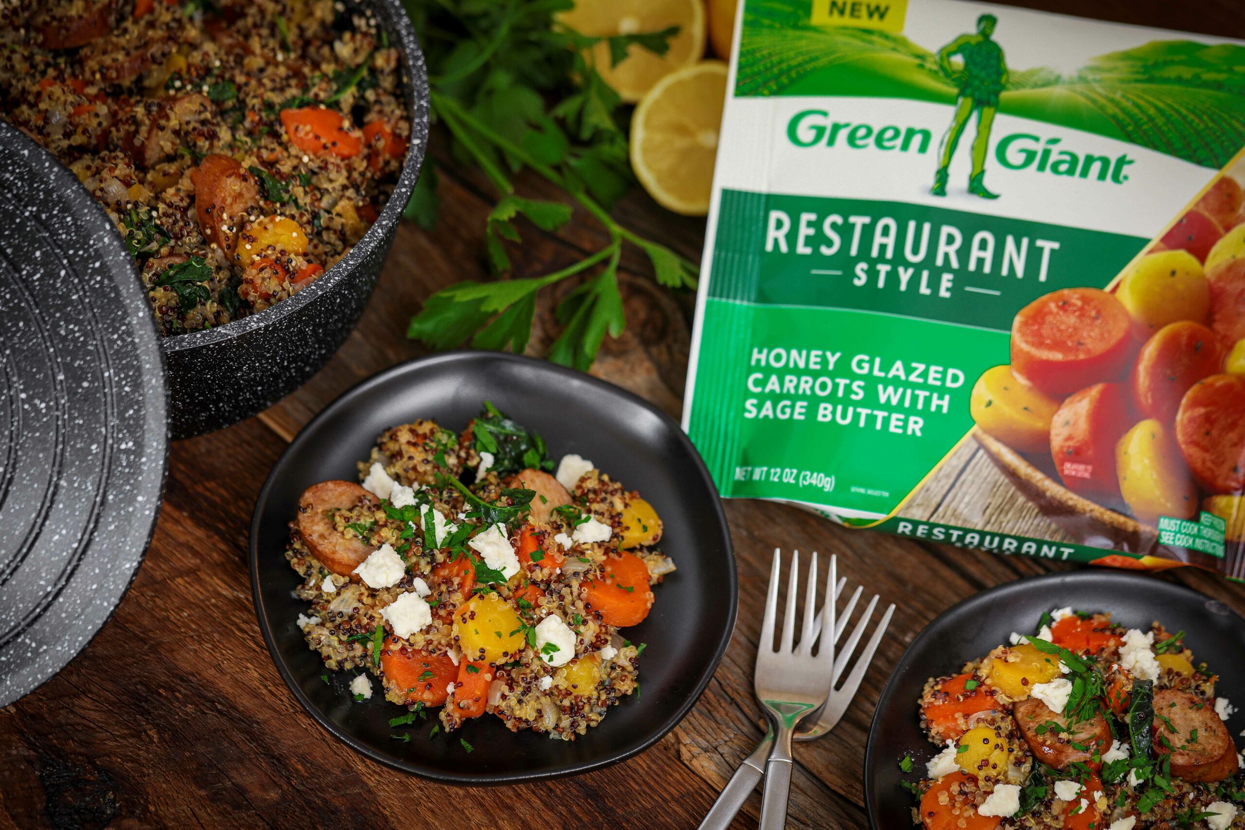 One Pot Honey Glazed Carrots, Quinoa & Sausage Easy Home Meals