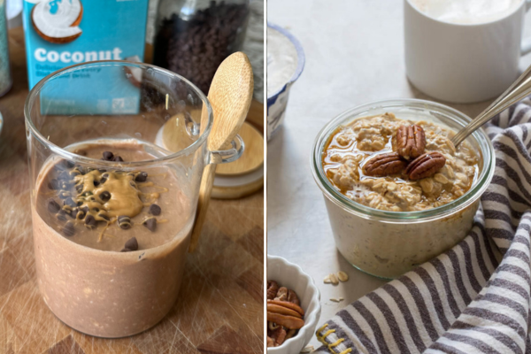 Two images of a glass filled with oats