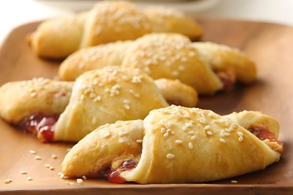 PB & J Crescents on a wooden plate