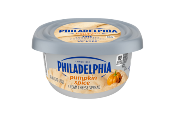 Package of pumpkin flavored philadelphia cream cheese