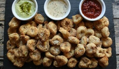 Air Fried Crispy Cheese Tortellini with Dipping Sauce Trio