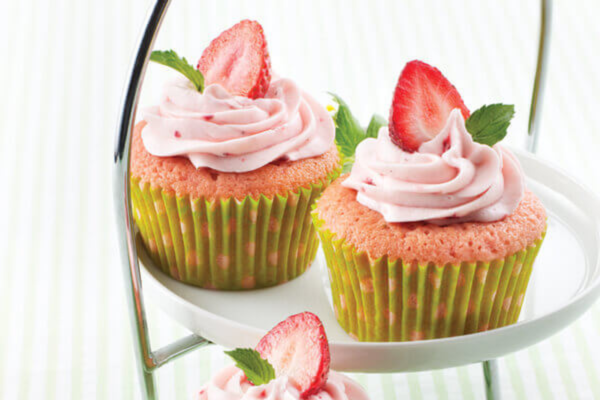 twi Pink-A-Licious Strawberry Cupcakes on a plate