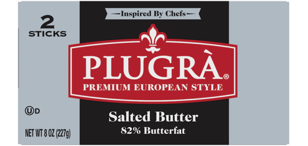 A package of Plugra Salted Butter