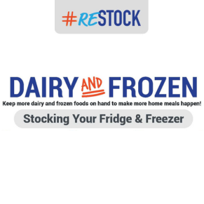 Restocking your fridge and freezer with dairy and frozen foods infographic
