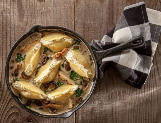 Rosina Celentano Cheese Stuffed Shells with Chicken, Spinach and Mushroom Alfredo