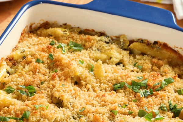 a pan of spinach and artichoke bake