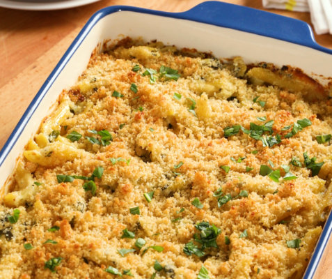 baked pasta inside of a baking dish