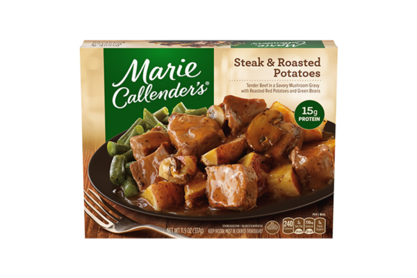 Box of Marie Callender's Frozen steak and potatoes