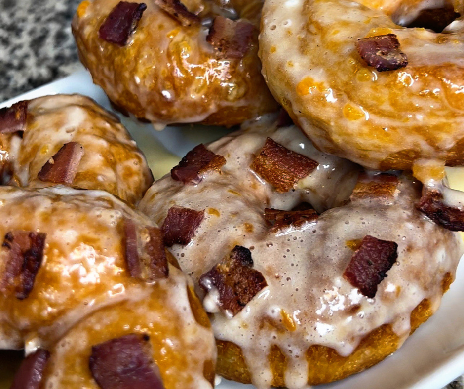 glazed donuts topped with bacon