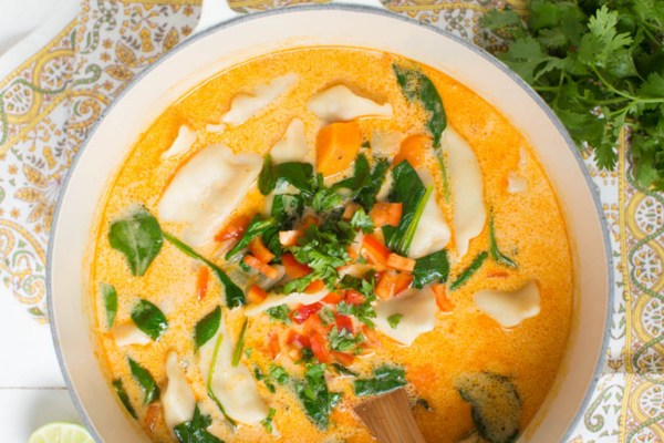 Overhead shot of a bowl of soup