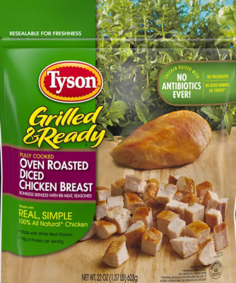 Tyson Grilled and Ready Oven Roasted Diced Chicken Breast