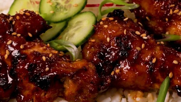 Sticky Hoisin Chicken Wing Rice Bowl
