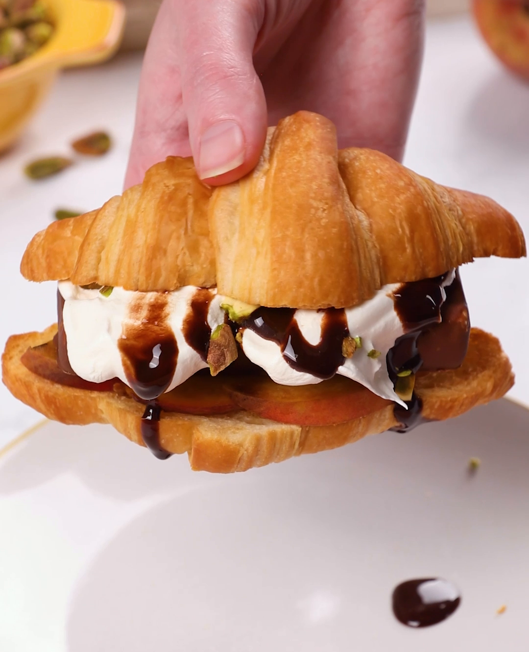 Twix Ice Cream and Grilled Peach Stuffed Croissant Sandwich | Easy Home Meals