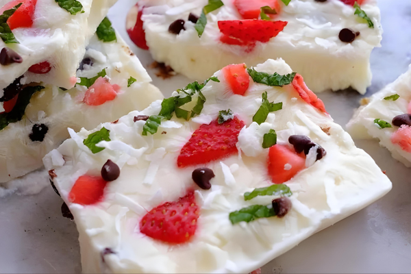 close up shot of frozen yogurt bark