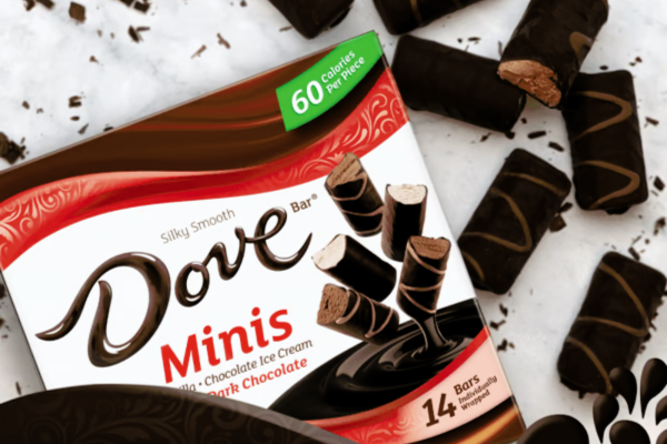 close of shot of a box of dove bar minis